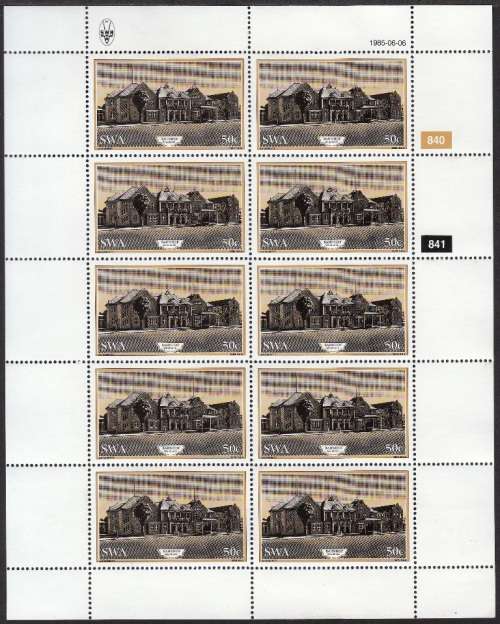 SWA 1985: HISTORIC BUILDINGS OF WINDHOEK FULL SET OF FULL SHEETS OF 10 MNH (SACC 454-457)