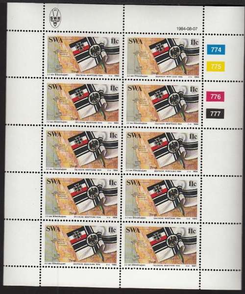SWA 1984: CENTENARY OF COLONIAL COLONISATION FULL SET OF FULL SHEETS OF 10 MNH (SACC 441-444)