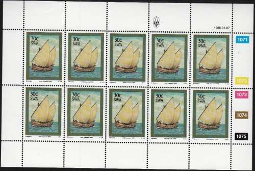SWA 1988: 500th ANNIVERSARY OF DISCOVERY OF CAPE FULL SET OF FULL SHEETS OF 10 MNH (SACC 502-505)