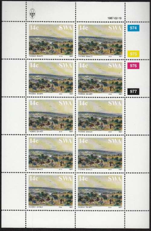 SWA 1987: PAINTINGS BY THOMAS BAINES SET OF FULL SHEETS OF 10 MNH (SACC 485-488)