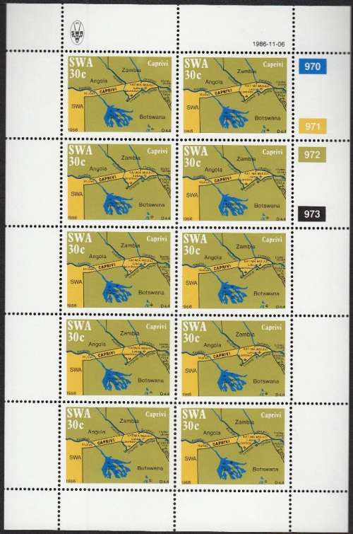 SWA 1986: CAPRIVI STRIP FULL SET OF FULL SHEETS OF 10 MNH (SACC 481-484)