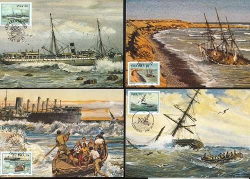 SWA POSTCARDS#58-61 1987: SHIPWRECKS CTO UNUSED