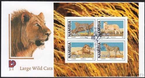 NAMIBIA 1998: FDC 3.2 - LARGE WILD CATS - MINISHEET