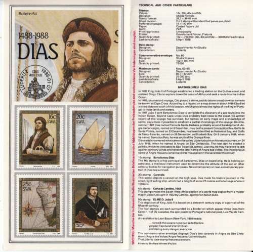 SWA BULLETIN#54 1988: DIAS - INFO and TECH DETAIL ABOUT THE STAMPS ISSUED