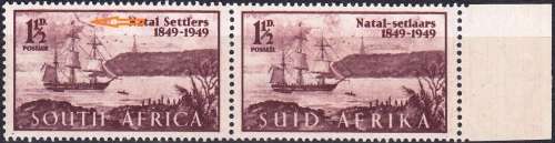 UNION OF S A 1949: CENT. OF ARRIVAL OF BRITISH SETTLERS IN NATAL PAIR MNH (SACC126e) - VARIETY BELOW