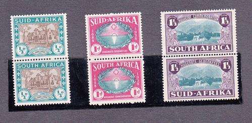 UNION 1939 250th Commemoration of the Huguenot landing in SA 3 Vertical Pairs (MNH) SACC 81-83
