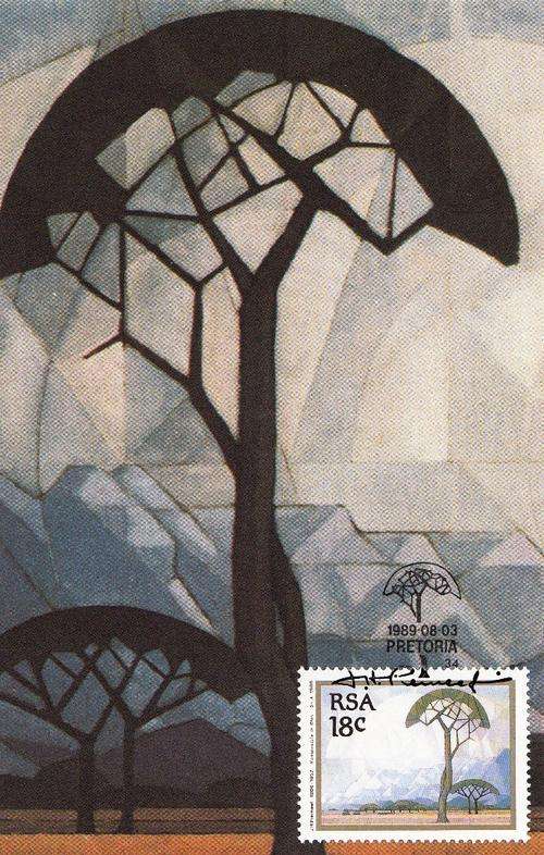 SA 1989 POSTCARD: PIERNEEF:  COMPOSITION IN BLUE UNUSED CTO PRETORIA