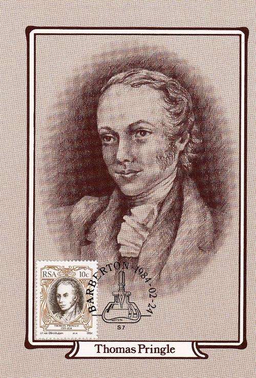 SA 1984 POSTCARD: ENGLISH WRITERS OF SA: THOMAS PRINGLE: UNUSED CTO BARBERTON