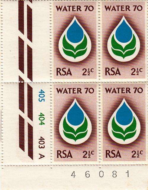 RSA 1970: WATER CAMPAIGN: CONTROL BLOCK OF 4 x  2 1/2c MNH