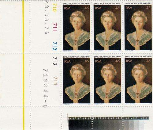 RSA 1976: EMILY HOBHOUSE: CONTROL BLOCK OF 6 x 4c MNH