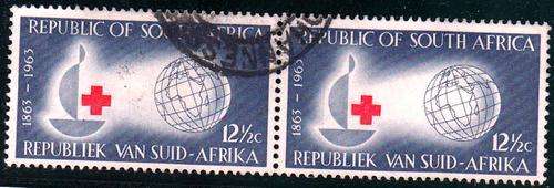 RSA 1963 CENTENARY OF RED CROSS  PAIR 12 1/2c STAMPS USED