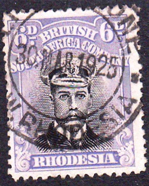 BRITISH SOUTH AFRICAN COMPANY:1913: RHODESIA: ADMIRALS 6d USED PERF 14 DIEIII