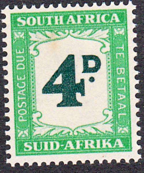 UNION OF SOUTH AFRICA 1950: 4d POSTAGE DUE STAMP  MNH (SACC41)
