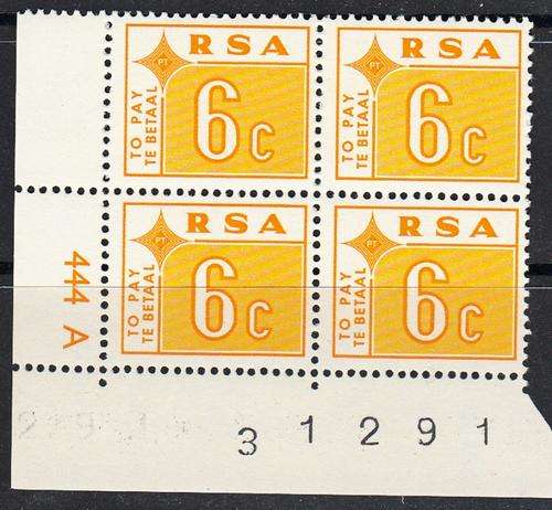 RSA 1972: 6c POSTAGE DUE CORNER BLOCK  MNH (SACC66a)