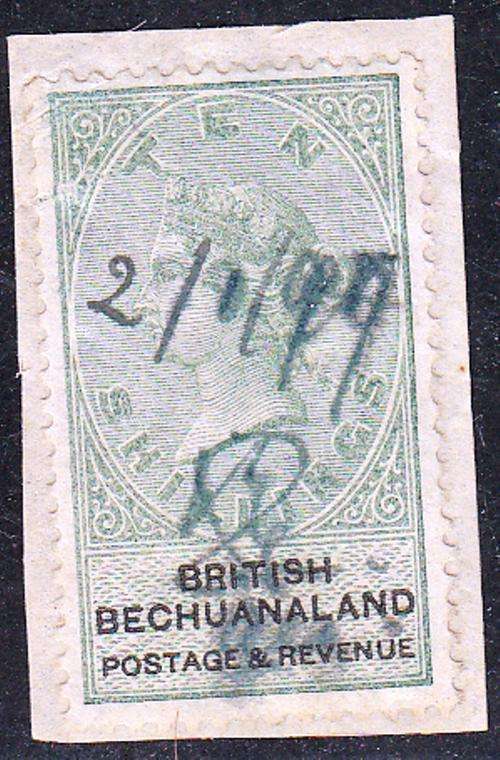 BRITISH BECHUANALAND 1887 QV TEN SHILLINGS ON PIECE (SACC 19)