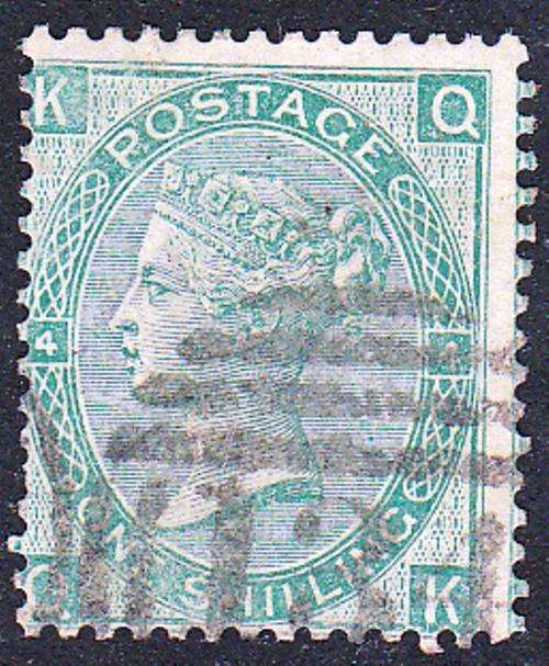 GB 1865 QV ONE SHILLING PLATE 4 USED (SG 101)