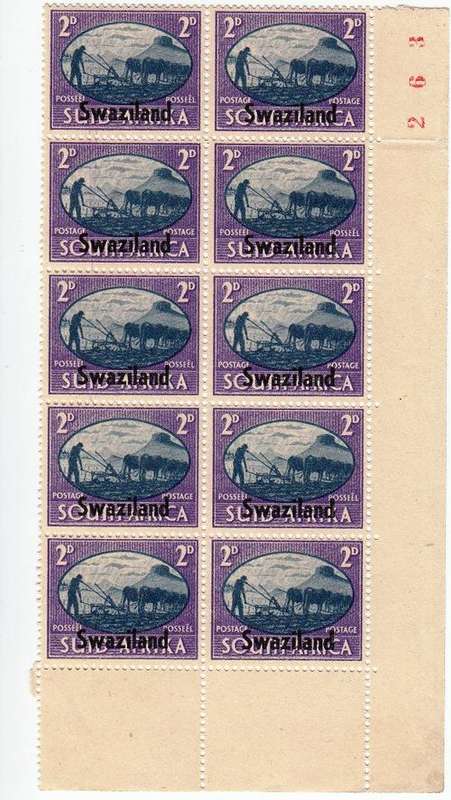 SWAZILAND 1945: VICTORY ISSUE: 2d CORNER BLOCK OF 10 MH (SACC39)