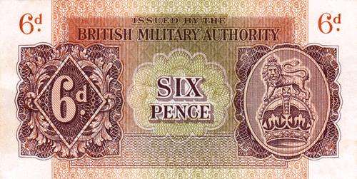 BRITISH MILITARY AUTHORITY SIXPENCE 1943 UNC