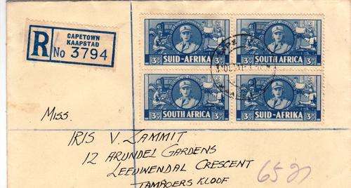 SA REG COVER 1941: 3d WOMAN'S SERVICES BLOCK OF 4