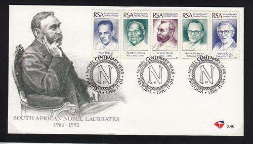 RSA OFFICIAL FDC 6.46 1996: SOUTH AFRICAN NOBEL LAUREATES