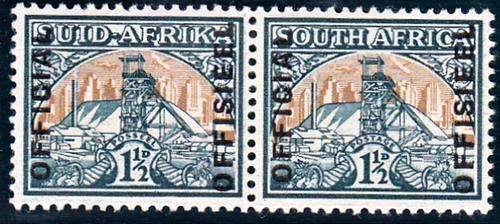 SOUTH AFRICA 1949 OFFICIAL 1½d TYPE VI PAIR MH 16mm (SACC 39)