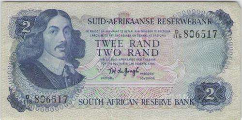SOUTH AFRICA 1974 TWO RAND  UNC BANKNOTE (WATERMARK SPRINGBOK)