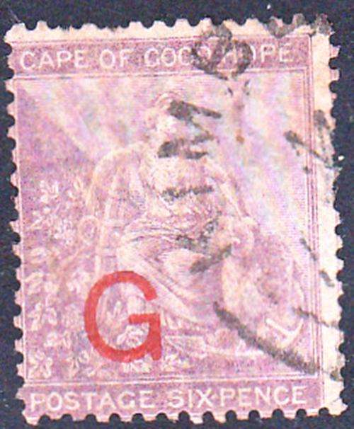 GRIQUALAND WEST 1877: COGH SIX PENCE OVERPRINT TYPE 6 USED  (SACC 8f)