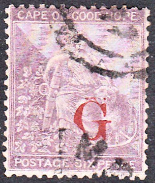 GRIQUALAND WEST 1877: COGH SIX PENCE OVERPRINT TYPE 3 USED  (SACC 8c)