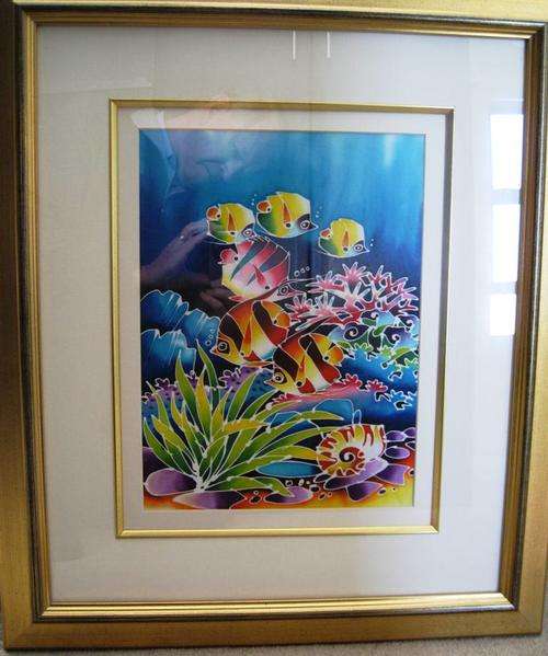 TWO ORIGINAL PIECES OF BATIK ARTWORK FROM PHUKET: FRAMED SIZE 66x57cm