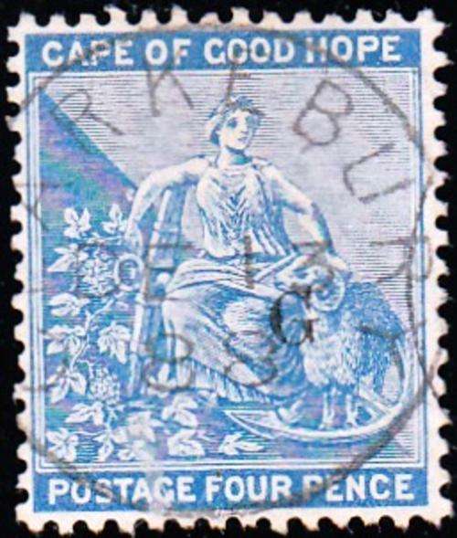 GRIQUALAND WEST 1879: COGH FOUR PENCE OVERPRINT TYPE 17 USED  (SACC 21)