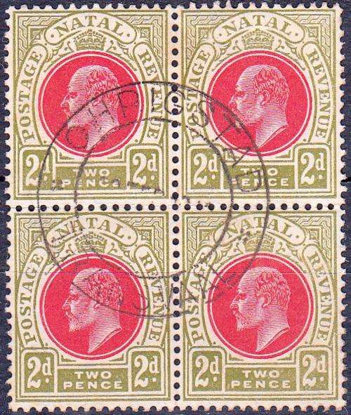 NATAL 1904: KHVII 2d BLOCK OF 4 USED (SACC132) - USED OUTSIDE NATAL - OHRIGSTAD CANCEL