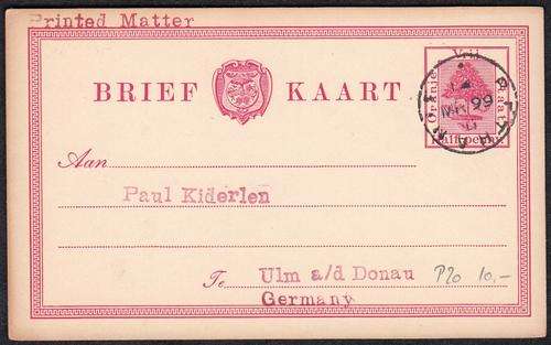 ORANGE FREE STATE POST CARD: PRINTED HALF PENNY USED - SCARSE - DATED MARCH 1899