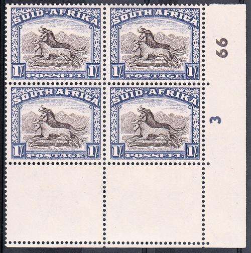 SA 1950: DEFINITIVE ISSUE 1/- CONTOL BLOCK OF 4 MNH (SACC119)