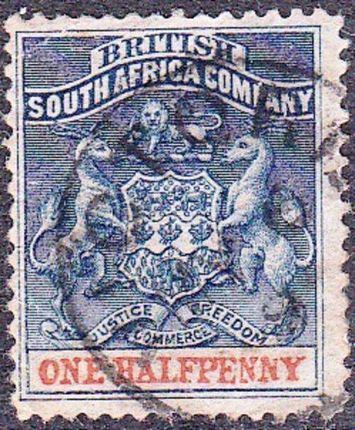 BSAC RHODESIA 1892: DEFINITIVE ISSUE ONE HALF PENNY USED (SACC19)