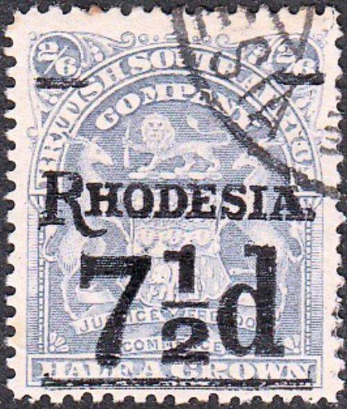 BSAC RHODESIA 1909: DEFINITIVE ISSUE SURCHARGED 7 1/2d USED (SACC116)
