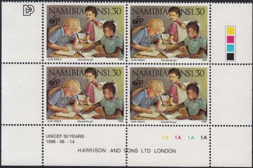 NAMIBIA 1996: 50th ANNIVERSARY OF UNICEF N$1.30 CONTROL BLOCK OF 4 CYL 1A MNH (SACC 152)