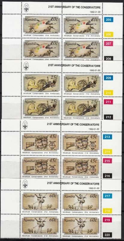 NAMIBIA 1992: 21st ANNIVERSARY OF THE CONSERVATOIRE FULL SET  CONTROL BLOCKS OF 4  MNH (SACC 47-50)