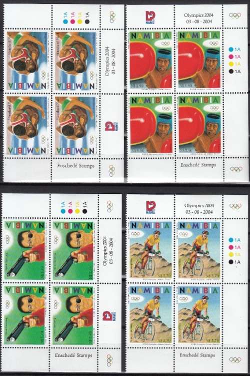 NAMIBIA 2004: OLYMPIC GAMES FULL SET CONTROL BLOCKS OF 4 MNH (SACC 461-464)