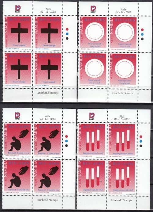 NAMIBIA 2002: HEALTH CARE AIDS AWARENESS FULL SET OF CONTROL BLOCKS OF 4 MNH (SACC 415-418)