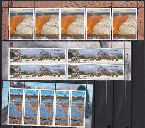NAMIBIA 2002: EPHEMERAL RIVERS OF NAMIBIA FULL SET OF CONTROL BLOCKS/STRIPS  MNH (SACC 395-399)