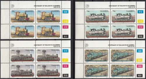 NAMIBIA 1995: CENTENARY OF RAILWAYS IN NAMIBIA CONTROL BLOCK OF 4 MNH (SACC 120-123)