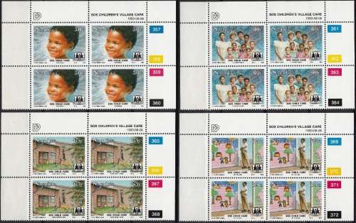 NAMIBIA 1993: SOS CHILDRENS VILLAGE CARE FULL SET OF CONTROL BLOCKS OF 4 MNH (SACC 82-85)