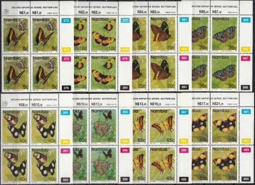 NAMIBIA 1993: 2nd DEFINITIVE ISSUE FULL SET OF CONTROL BLOCKS OF 4 MNH (SACC 86-98)