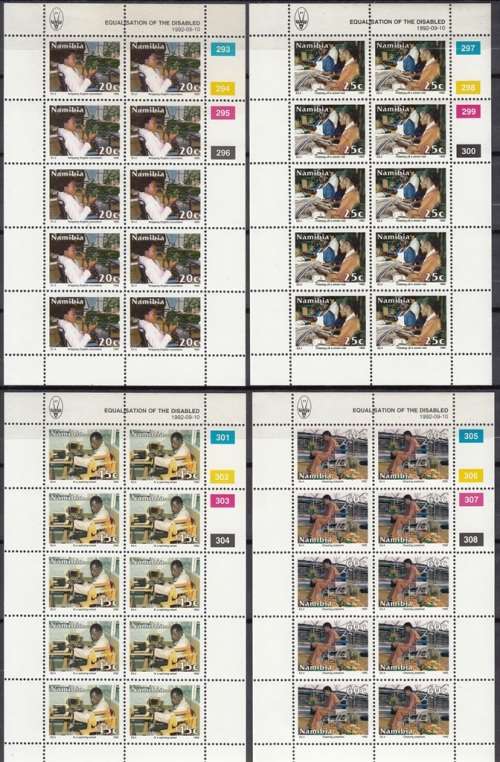 NAMIBIA 1992: EQUALISATION OF THE DISABLED FULL SET FULL SHEETS OF 10 MNH (SACC 65-68)