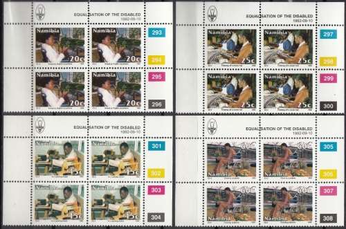 NAMIBIA 1992: EQUALISATION OF THE DISABLED FULL SET CONTROL BLOCKS OF 4 MNH (SACC 65-68)