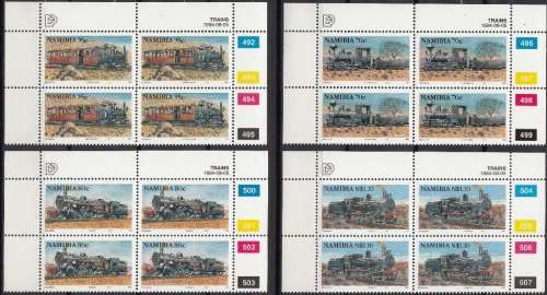 NAMIBIA 1994: STEAM LOCOMOTIVES FULL SET CONTROL BLOCKS OF 4 MNH (SACC 116-119)