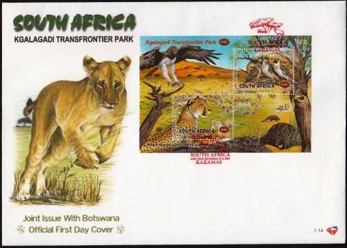 RSA 2001: OFFICIAL FDC 7.14 - KGALAGADI TRANSFRONTIER PARK (A5 SIZE)