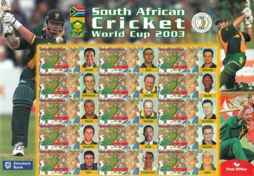 RSA 2003: S.A. CRICKET WORLD CUP FULL SHEET OF 15 MNH (SACC 1348a)