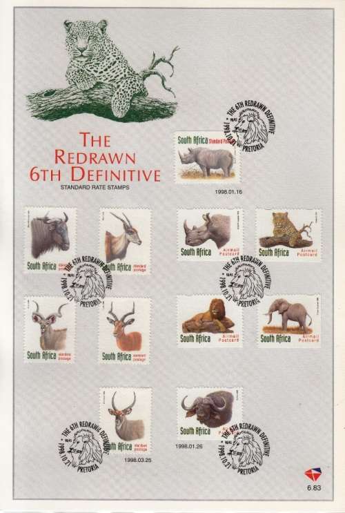 RSA FD SHEET 6.83 1998: REDRAWN 6TH DEF - BIG 5 ALL IMPERF BOTTOM and Std Postage RHINO IMPERF TOP