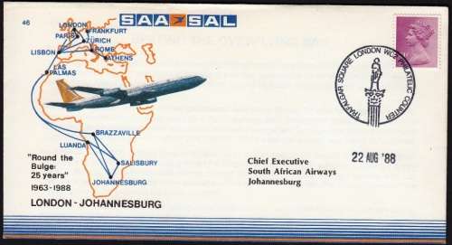 RSA 1988: SAA COVER NO 46 - ROUND THE BULGE 25 years - LONDON to JHB